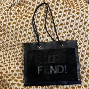 Fendi FF Zucca Black Mesh Shopper Tote